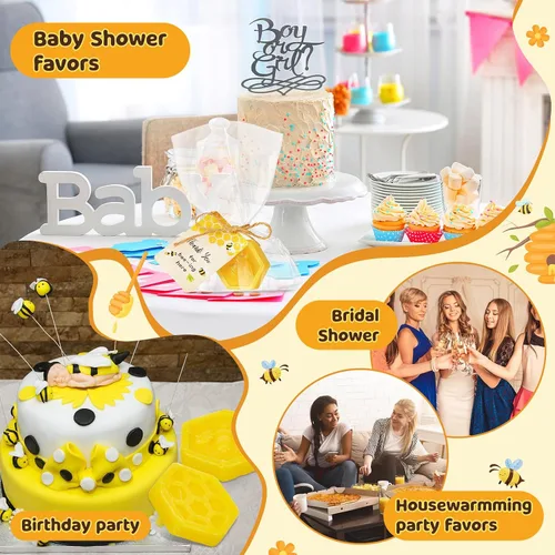 Vista 7 de Juego de 12 recuerdos de fiesta de abejas para baby shower, incluye jabón de panal con tarjeta de agradecimiento, jabón de miel para invitados