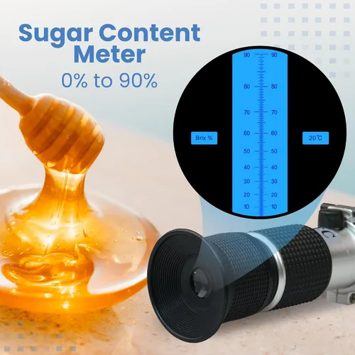 Vista 2 de Refractómetro 0-90% Brix con ATC – Medición precisa del contenido de azúcar para miel, fruta, jarabe de arce y bebidas – Ideal para elaboración