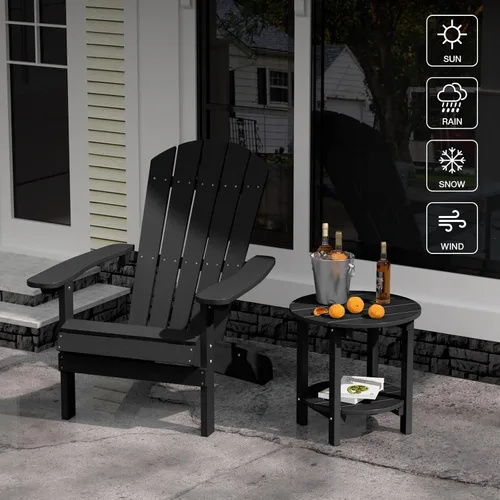 Vista 2 de YEFU Adirondack - Mesa auxiliar doble para exteriores, de 18 pulgadas, mesa auxiliar de madera de polietileno, resistente a la intemperie para Negro