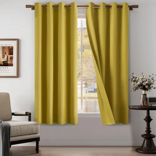 Vista 41 de Cortinas texturizadas de lino 100% opacas de 64 pulgadas de largo, juego de 2 paneles para granja, casa de campo, cortinas ligeras con ojales