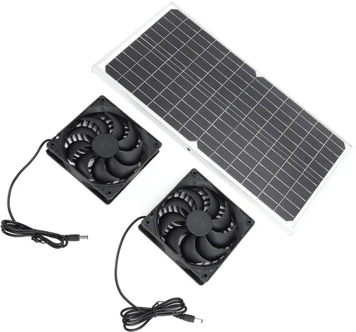 Vista 7 de CCYLEZ Solar Dual Fan Kit, High Efficiency Monocrystalline Solar Powered Ventilation System with 16W Dual Exhaust Fans for Chicken Coops Greenhouses