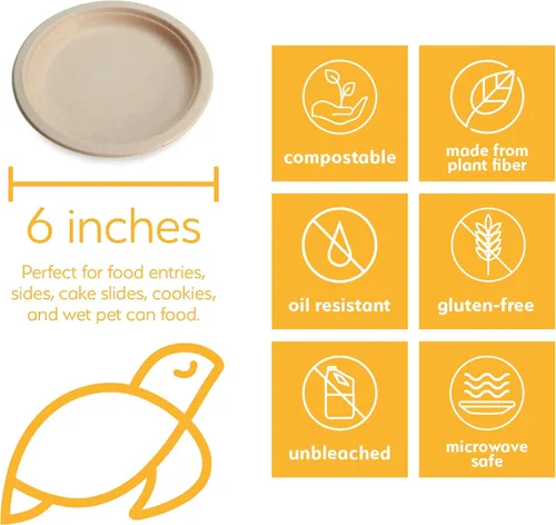 Vista 2 de Platos de papel desechables 100% compostables a granel [6 pulgadas 1000 paquetes], platos de bambú, ecológicos, biodegradables, resistentes platos