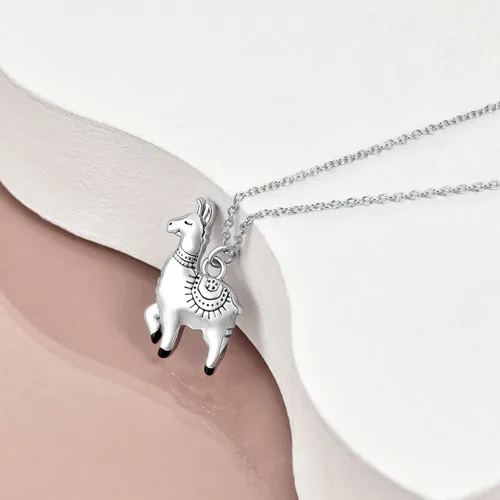 Vista 2 de ONEFINITY Collar de plata de ley con dije de llama de alpaca para mujeres y hombres