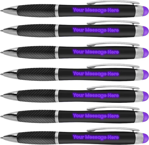 Vista 7 de Bolígrafos personalizados, paquete de 100 unidades, grabado láser sin granel, bolígrafo de 3 pulgadas, lápiz óptico y área personalizada con luz
