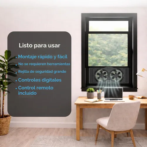 Vista 5 de Comfort Zone Ventilador de ventana doble reversible de 9 pulgadas con control remoto – Ventilador de doble aspa de 3 velocidades con modos de Negro