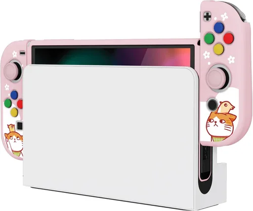 Vista 8 de PlayVital ZealProtect - Funda protectora suave para Nintendo Switch OLED, protector flexible Joycon Grip para Nintendo Switch OLED con tapas