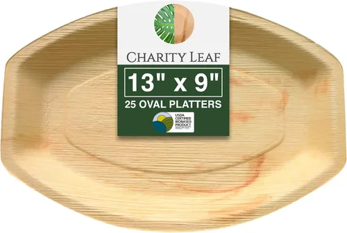 Vista 11 de Charity Leaf Bandejas desechables de hoja de palma de 13 x 9 pulgadas (10 piezas) platos de bambú para servir, tableros desechables, vajilla