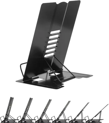 Vista 4 de Soporte de libro de escritorio grande de metal, soporte ajustable para libros de cocina, soporte portátil para recetas, libros de texto, libros