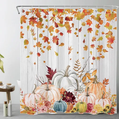 Vista 17 de LB Cortina de ducha espeluznante de Halloween, lindo fantasma en flores, árbol negro, luna llena, cortinas de ducha para baño, tela de poliéster