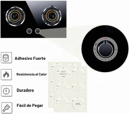 Vista 3 de 12 unidades de calcomanías para estufa, placa de cocina, parte superior de horno, perilla adhesiva de repuesto para horno, símbolo de perilla