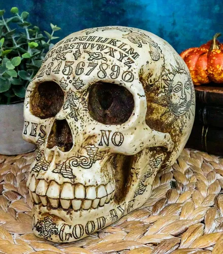 Vista 9 de Ebros Paranormal Ouija Spirit - Figura de calavera mediana sobrenatural, escultura ocultista como decoración del hogar, centro de mesa de fiesta