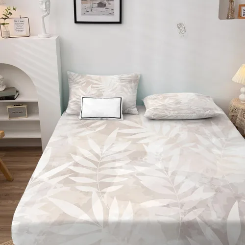Vista 2 de Juego de sábanas de 3 piezas para plantas, tamaño individual, sábanas de hojas y fundas de almohada estampadas, sábana bajera ajustable