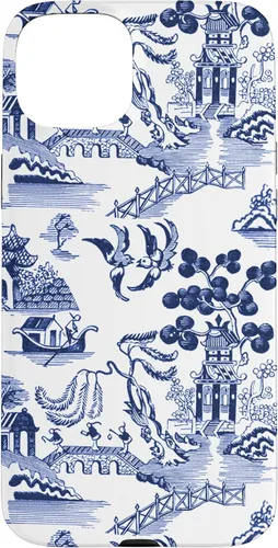Vista 9 de iPhone 14 Pro Preppy Azul y Blanco Willow Patrón Chinoiserie Toile Case