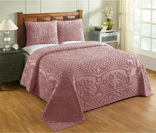Vista 12 de Better Trends - Colchas de chenilla tamaño individual, gris carbón 100% algodón chenilla con diseño de medallón acolchado, cubierta de cama suave