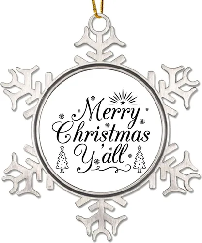 Vista 14 de Adorno de feliz Navidad para decoración del árbol de Navidad, citas divertidas de Navidad, decoraciones de Navidad, copo de nieve de metal de 3