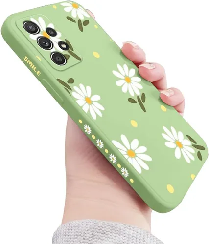 Vista 10 de Funda para Galaxy A53 5G, diseño de margaritas, protección completa de lente de cámara, a prueba de golpes, TPU parachoques de silicona líquida