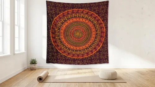 Vista 5 de Popular Handicrafts tapiz hippie mandala, bohemio, psicodélico, con diseño floral intrínseco, cubrecama hindú, mágico para pensar, 215 cm x 230 cm