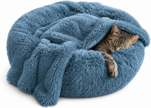 Vista 11 de Whiskers & Friends Cama para Gatos, Camas para Gatos de Interior Lavables, Cama Ortopédica Suave Esponjosa Redonda Calmante para Mascotas