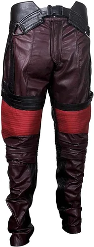 Vista 9 de Prime-Fashion Mens Distressed Maroon Star Protector King Costume Jacket Abrigo de piel sintética granate