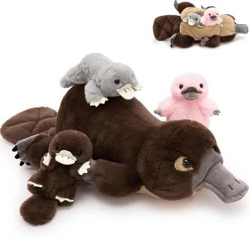 Vista 17 de MorisMos 4 piezas de animales salvajes africanos de peluche, mamá de 18 pulgadas con 3 cachorros de bebé, juguetes de peluche suaves y esponjosos