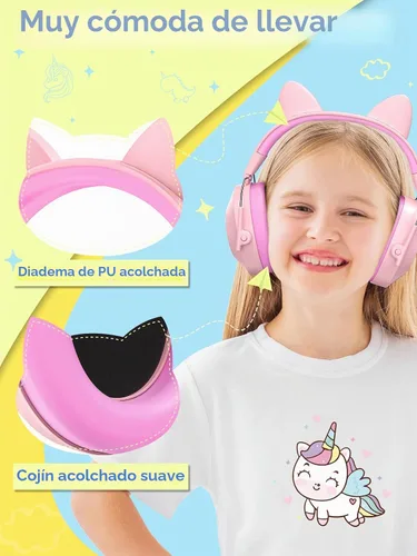 Vista 2 de Dr.meter EM200 Noise Cancelling Headphones for Kids Cute Cat Ear Muffs Rosa