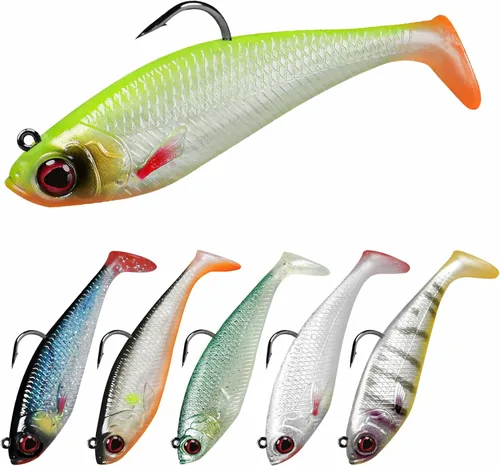 Vista 13 de TRUSCEND Duramax Pre-Rigged Fishing Lures with BKK Jig Hooks, 10X Tear-Resistant TPE Soft Swimbaits for Bass Striper Trout Crappie Walleye Grouper