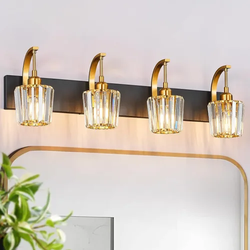 Vista 21 de Luces de tocador de cristal de 3 luces negras para tocador de baño, modernas lámparas de baño de cristal sobre espejo de 23.62 pulgadas de largo