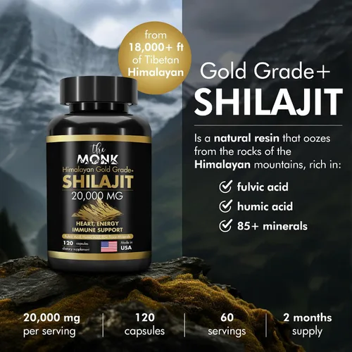 Vista 2 de Shilajit orgánico con ácido fúlvico, ácido húmico, más de 85 minerales - Grado Oro Plus - Igual que la resina - Energía, resistencia, apoyo cerebral