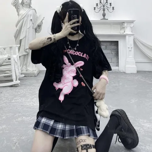 Vista 2 de CYee Women Y2K Grunge Hip-hop Oversized T-Shirt Summer Cartoon Print Indie Sweatshirt Goth Harajuku Alt Streetwear