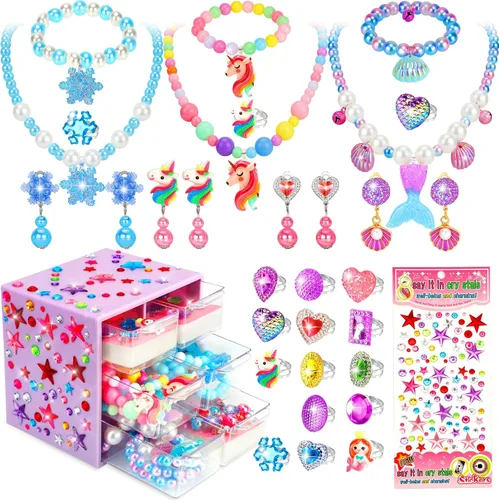 Vista 8 de Juguetes de joyería para niñas, juguetes para niñas pequeñas de 6 a 8 años, encantadores anillos, aretes, juguete para niñas de 3, 4, 5, 6, 7 años
