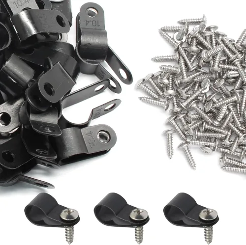 Vista 21 de 50 abrazaderas de clip tipo R de 1/2 pulgada, clips de montaje tipo P de nailon, abrazadera de alambre para gestión de cables, tornillos de acero