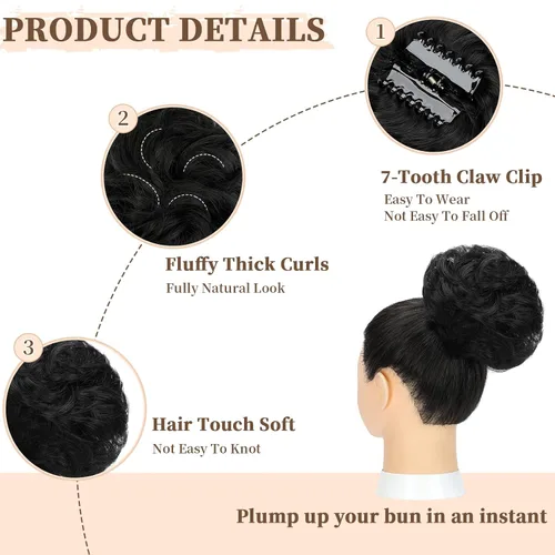 Vista 3 de Extensiones de cabello con moño desordenado, ondulado, rizado, moño desordenado, para mujer