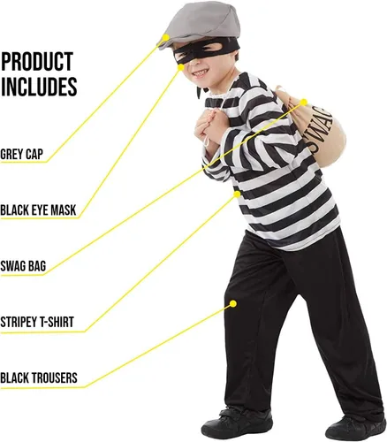 Vista 3 de fun shack Kids Robber Costume For Kids, Kids Bank Robber Costume, Kids Robber Halloween Costume, Robbers Costume Kids