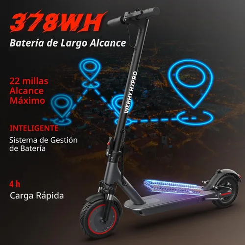 Vista 4 de WERHY Scooter eléctrico, motor potente de 350 W/500 W y neumático de 8.5 Rojo-Negro