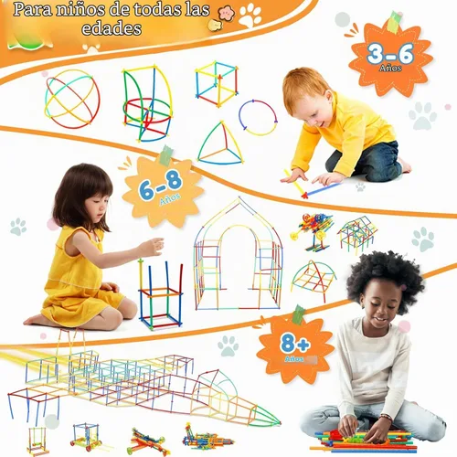 Vista 4 de Ggiibro Juguetes Constructores de Pajitas 1200 Piezas Juguetes de Construcción STEM para Edades 3 4 5 6 7 8+ Juguetes de Plástico Entrelazables A04