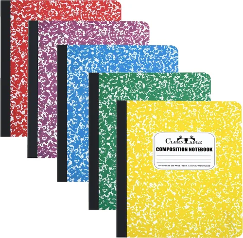 Vista 2 de CLEENTABLE Cuaderno de composición de 5 unidades, papel de rayas anchas, cuadernos con cubierta de mármol para la escuela, 9.75 x 7.5 pulgadas, 100