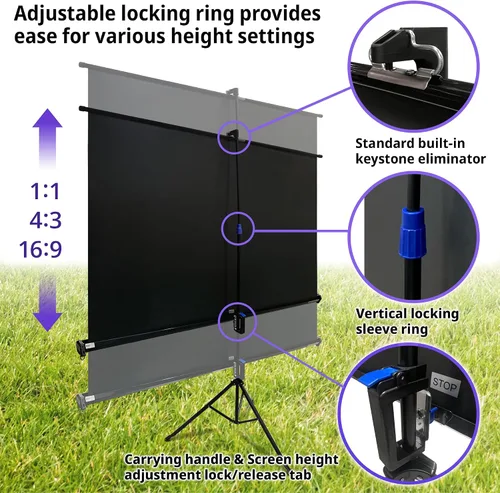 Vista 6 de Elite Screens Trípode B, 50 pulgadas 1:1, soporte plegable ligero, manual, pantalla de proyector de cine en casa, 4K / 8K Ultra HDR 3D listo