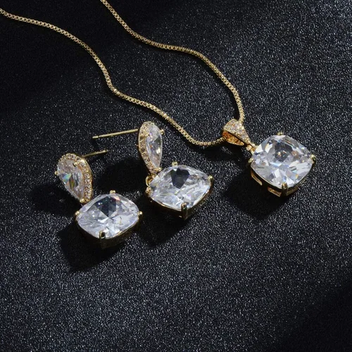 Vista 3 de Conjunto de joyería para boda, aretes de lagrima y collar con dije de circonio cúbico
