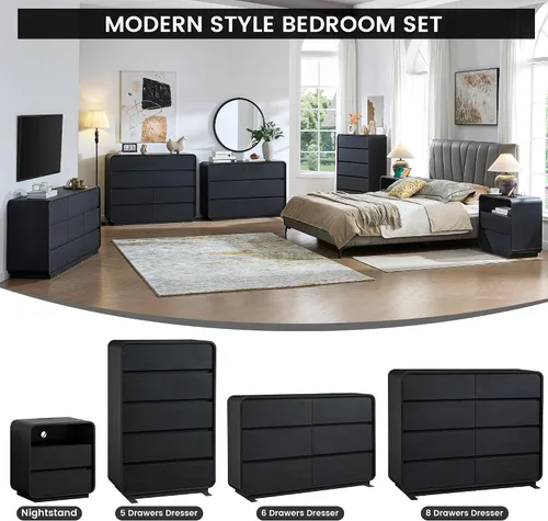 Vista 8 de Standifurno Cómoda de 29.5'' de Ancho para Clóset, Cajones Negros con Diseño Curvo, Cajonera con 5 Cajones, Cajón Vertical con Amplio