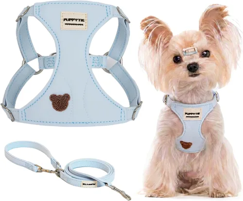 Vista 21 de Puppytie Arnés para perro y correa con patrón de oso, beige, XXS
