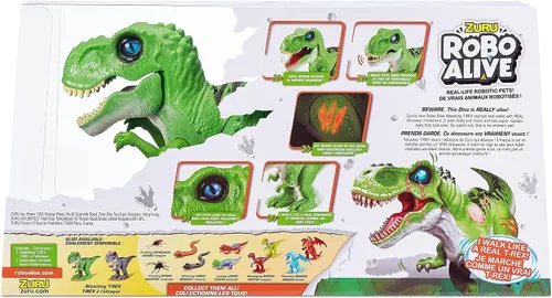 Vista 3 de Robo Alive Atacante T-Rex Verde - Juguete robótico con batería por Zuru, juguete de dinosaurio, regalo de cumpleaños para niños de 3 años en adelante