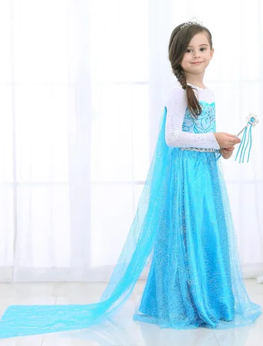 Vista 2 de Esvaiy Vestido de princesa Elsa para niñas, disfraz de Halloween, fiesta