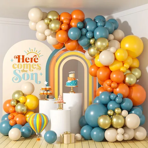 Vista 10 de Kit de Arco de Globos Azul Polvoriento, Kit de Guirnalda de Arco de Globos Azul Polvoriento y Blanco, Globos de Perlas Azul Claro Macarón Azul