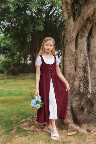 Vista 10 de Scarlet Darkness Vestido renacentista para niñas, disfraz de princesa medieval de dos piezas, 7-14 años