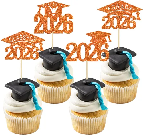 Vista 18 de Paquete de 24 adornos para cupcakes de clase 2026 con purpurina 2026 Felicidades Graduación Diploma Done Cupcake Picks 2026 Graduación Temática
