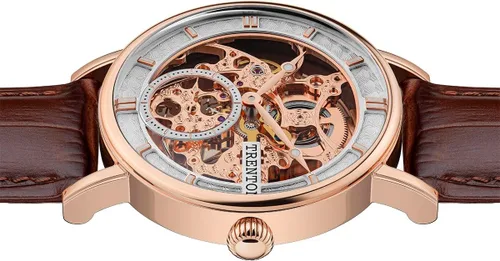 Vista 3 de The Herald Reloj automático para hombre de 1.575 in con esfera de esqueleto y correa de cuero