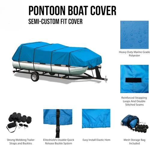 Vista 2 de EliteShield Cubierta impermeable para lancha pontón, poliéster 600D resistente grado marino, cubierta de pontón remolcable cubierta de lancha, se