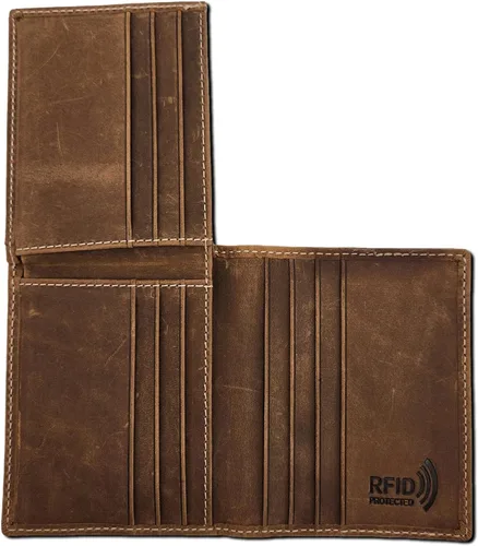 Vista 3 de Cartera de piel con RFID plegable en L para hombre, tarjetero y triple textura de serpiente (J700LF, marrón rústico), Marrón Rústico J700, L-pliegue