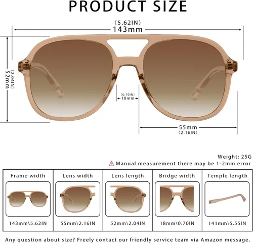 Vista 5 de YDAOWKN Retro Square Aviator Sunglasses for Womens Mens Vintage 70s Double Bridge Sun Glasses