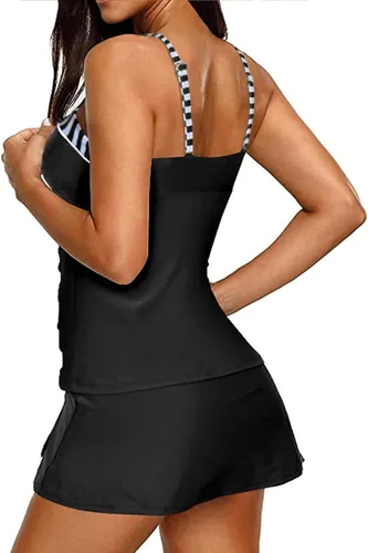 Vista 2 de Yonique - Trajes de baño tankini para mujer con falda, trajes de baño fruncidos de dos piezas, traje de baño vintage, XS a XXL